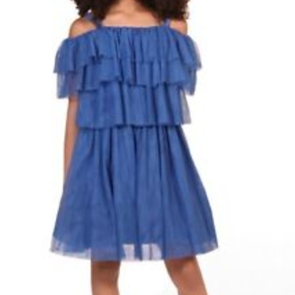Habitual Blue Tiered Layered Off-Shoulder Dress